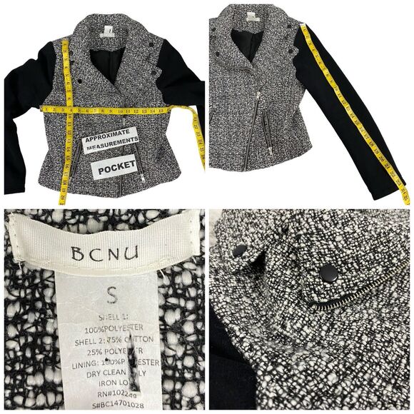 BCNU Blazer Coat Womens Sz Small Moto Black Work Office Date Tweed Rock Edgy - Picture 4 of 14